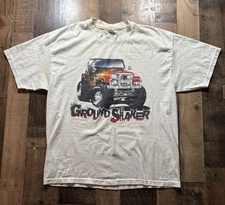 Vintage Jeep Wrangler 90s Big Tires T Shirt White Ground Shaker Flames Large