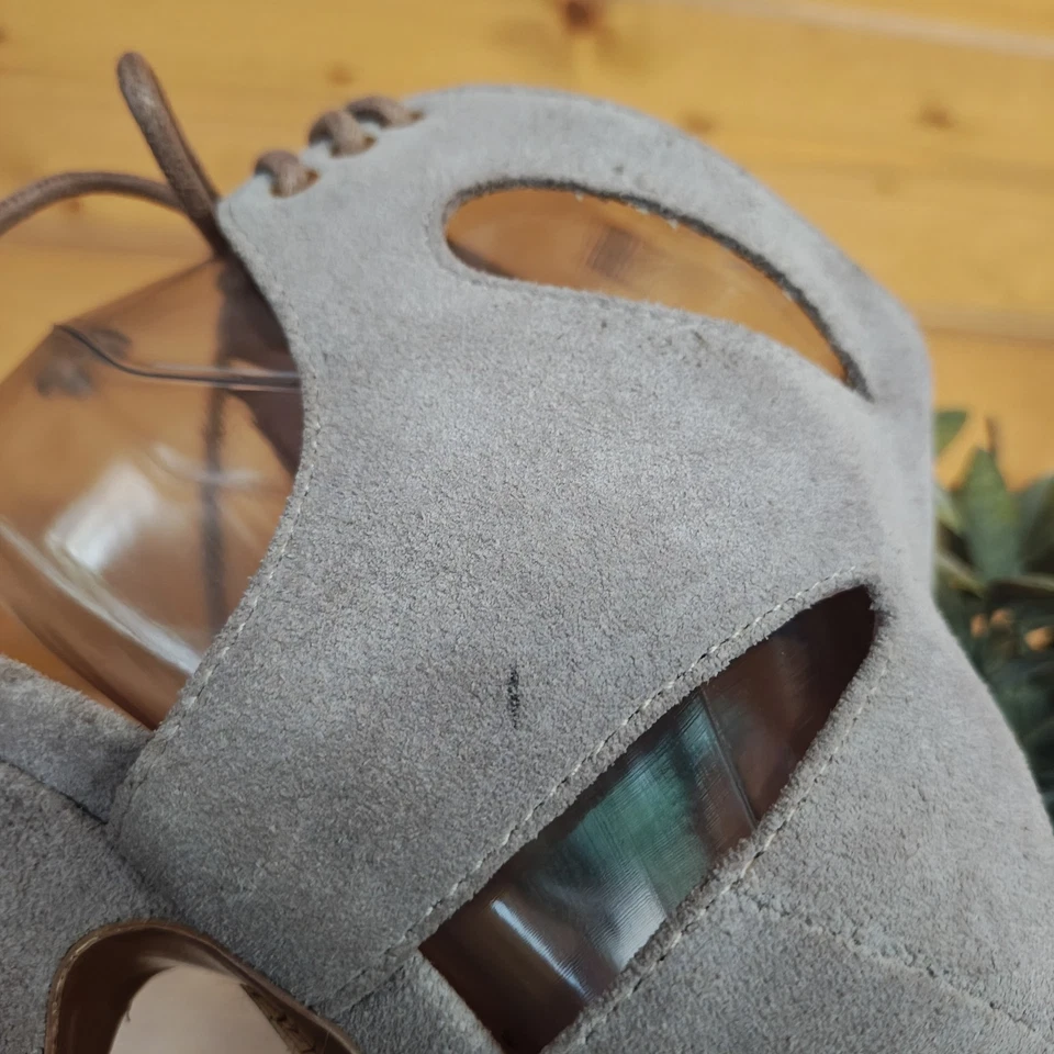 Sandalias Matiko Taupe Gamuza Cuero Gladiador Enjaulado Tacones con Cordones Talla 36 Foto 3 de 4