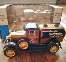 Vintage Amoco Die Cast Metal Locking Coin Bank 1929 Ford Model A Tanker Bank