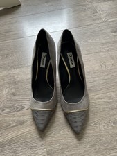 Image of BN Dune grey court Shoes with grey metallic animal print & gold trim Size 38 uk5