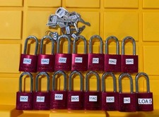 ABUS 72/40 Aluminum Lock Out Pad Lock RED color. Lot of  15 x  Locks Keyed ALIKE