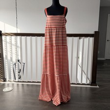 Old Navy L Tiered Boho Maxi Ribbon Strap Striped Flowy Coastal Resort Cottage