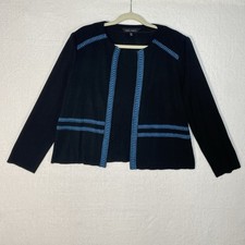 Ming Wang Jacket Womens PL Black Blue Open Front Cardigan Blazer Knit
