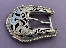 Vintage GIST Open Dome Filigree Sterling Silver Large Ranger 7/8” Belt Buckle