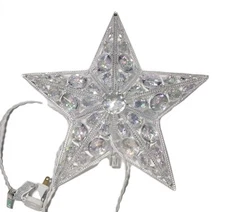 Lighted Star Christmas Tree Topper Iridescent Clear Acrylic 12" Light Lites Up