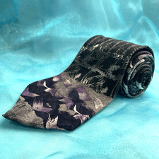 Adolfo Couture Luxury 100 Silk Tie Abstract Gray Purple Black White 56"x4" USA