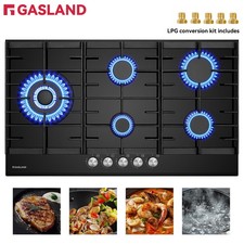 Image of GASLAND 87 cm Black 5 Burner Gas On Glass Hob 10400 W with Cast Iron Pan Stands