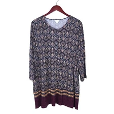 J. Jill Top Womens XL Long Sleeve Multicolor Printed Tunic Rayon Tencel