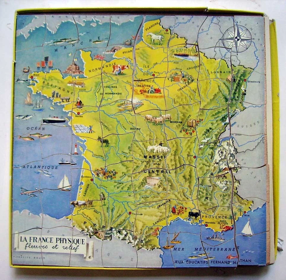 Vintage Puzzle Bois - JEUX NATHAN - LA FRANCE PHYSIQUE - Pierrette BAUER - Photo 2/4