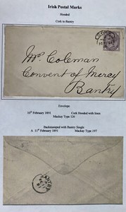 1891 Cork Ireland Cover To Covent Of Mercy Bantry