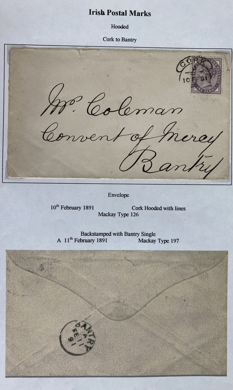 1891 Cork Ireland Cover To Covent Of Mercy Bantry