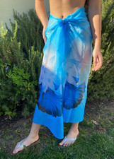 Sheer Sarong Blue Multicolor Floral Beach Bikini Cover-up Wrap Skirt Dress