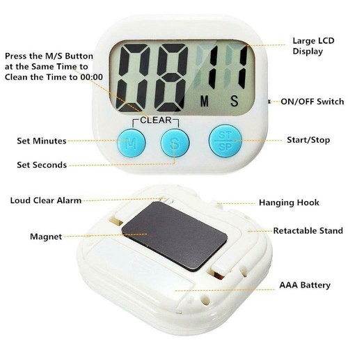 Küchenuhr Kochen Alarm magnetisch digital groß laut Countdown Uhr Timer - Bild 5 von 21