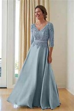 Mother Of The Bride Dresses For Wedding Lace Applique Half Sleeve V Neck Chiffon