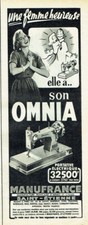 publicité Advertising 0321 1957  Omnia machine à coudre Manufrance femme heureus