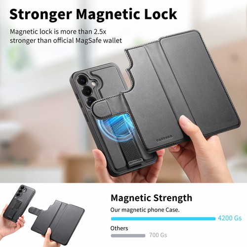 For Samsung Galaxy S25 Ultra/Plus Magnetic Leather Wallet Stand Case Wrist Strap - Picture 9 of 18