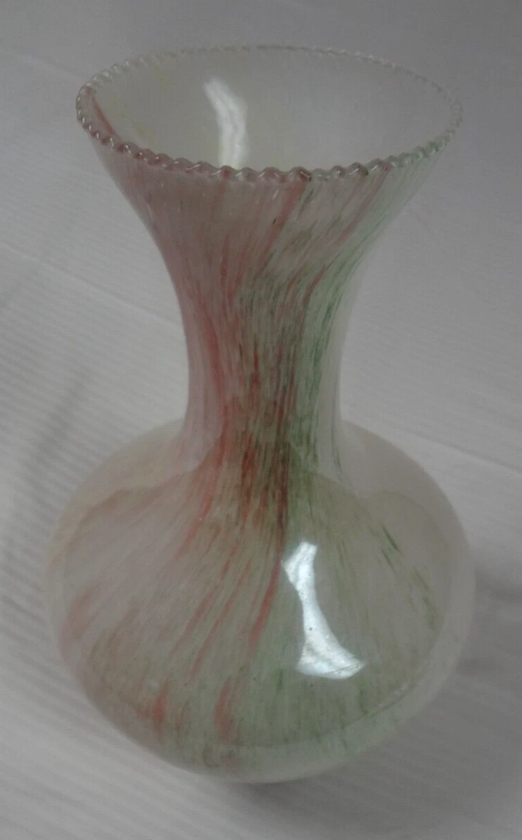 13" TALL FLOWER VASE WHITE PINK GREEN VASE
