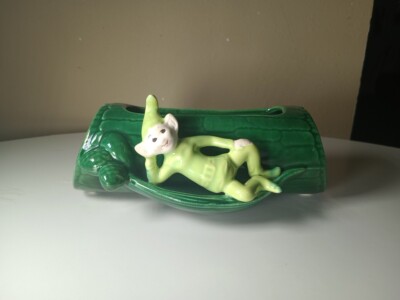 1950'S VINTAGE CERAMIC PIXIE ELF Planter  WHIMSICAL LOUNGING Treasure Craft