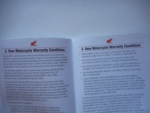 HONDA MOTORCYCLE WARRANTY & SERVICE RECORD BOOK - Picture 7 of 17