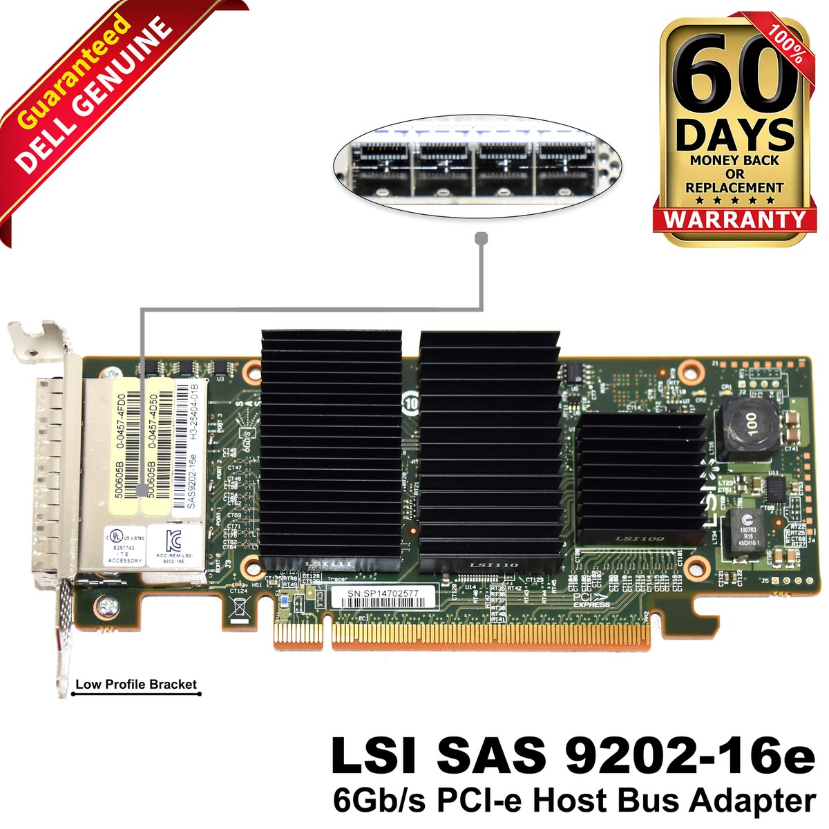 Dell LSI 9202-16E 16-Port HBA 6Gb/s PCIe SFF-8644 SAS SATA Controller  WPXP6 - Main Image