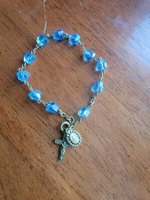 Christian Cross Pendant Bracelet Blue Glass Bead Religious First Communion