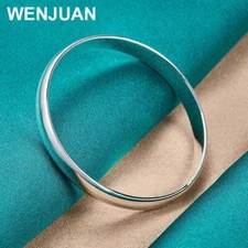 925 Sterling Silver 8MM/10MM Smooth Cuff Bangle Bracelet Women Fashion Jewelry