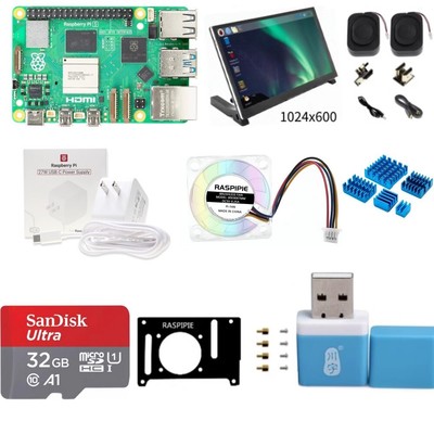 Raspberry Pi 5 4gb 8gb Starter Kit 7'' Touch Screen Power Supply Fan Heatsink