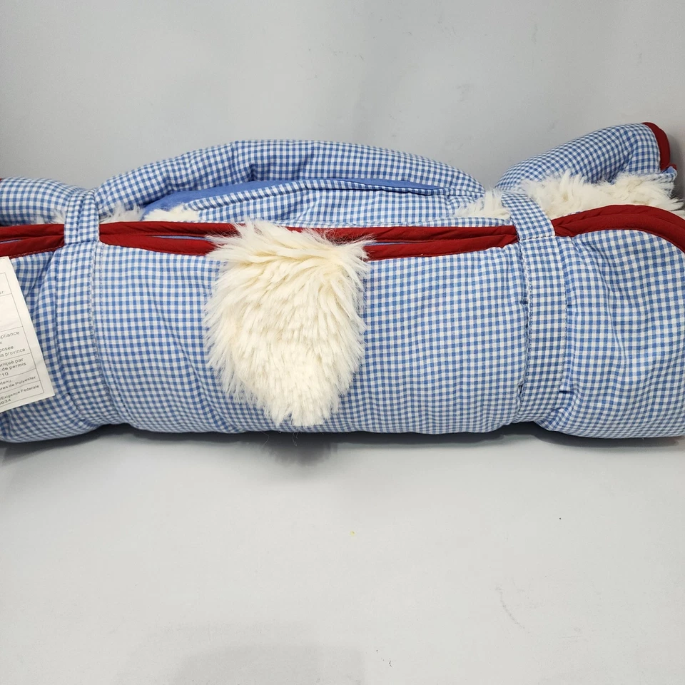 Pottery Barn Kid Puppy Dog Shaggy Head Blue gingham Checked Sleeping Bag ANDREW - Image 2 of 4