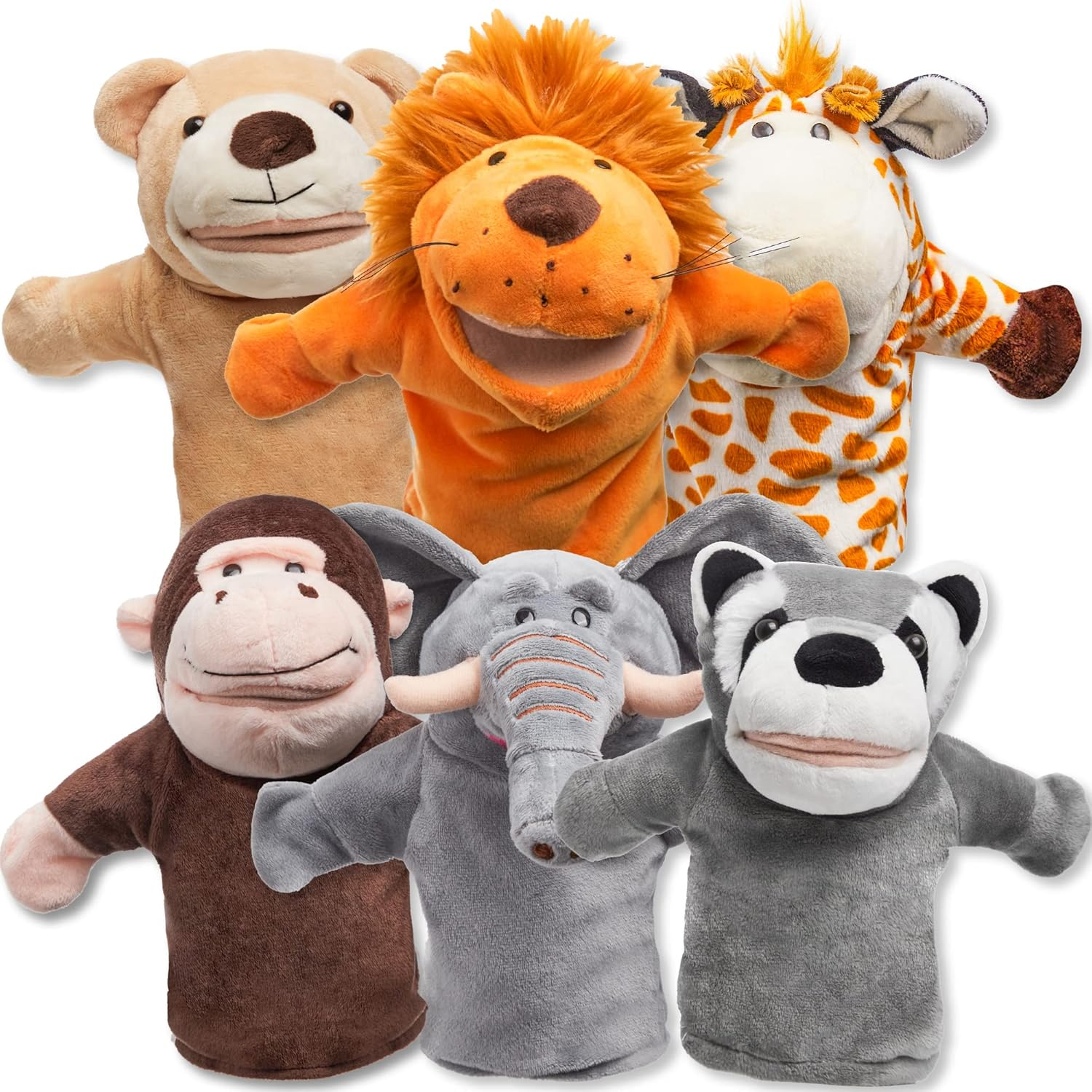 JOYIN Animal Friends Deluxe Kids Hand Puppets with Working Mouth Pack of 6 For