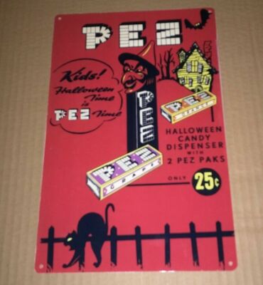 PEZ Candy Dispenser Halloween candy advertising Repro Metal Sign 7.5x12'' 50174
