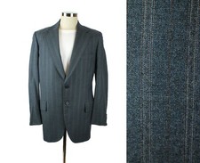 Pinstripe Blazer 40L Vintage 70s Gray Brown Striped Wool Blend Jacket Coat