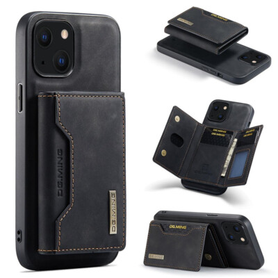 Black DG.Ming M2 Leather Case Removable Wallet Cover For iPhone 13