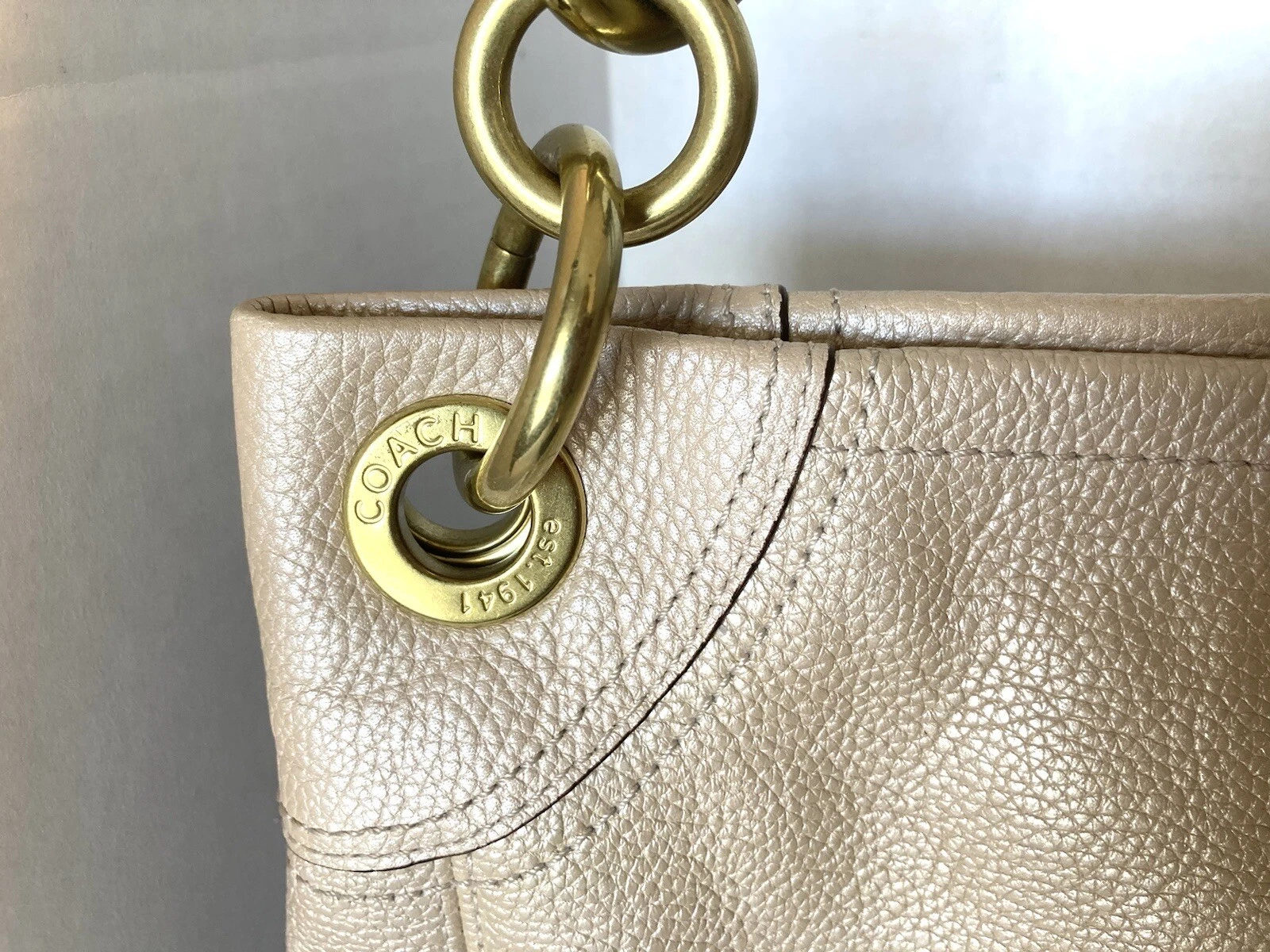 Coach Penelope Crema Champaign Pelle Metallizzata Borsa Tote Bag Borsetta e Portafoglio Pieghevole