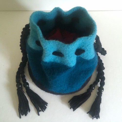 HAND KNIT HAND FELTED WOOL AQUA BLACK OMBRE STRIPE DESIGNER HOBO HANDBAG PURSE - Picture 3 of 11