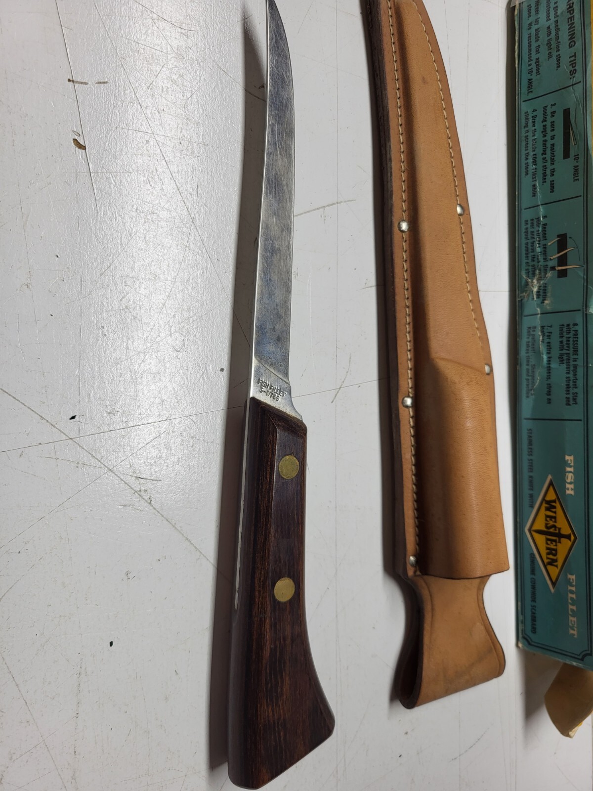 VINTAGE WESTERN USA W766 STAINLESS FIXED FILLET FISH HUNTER KNIFE w