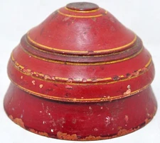 Antique Wooden Kum Kum Powder Tika Box Original Old Hand Carved Lacquer Painted