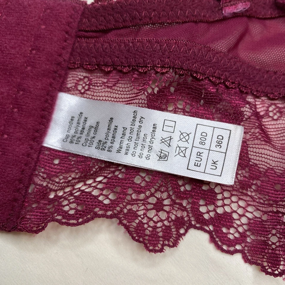 Sutiã de renda marrom borgonha sem marca tamanho 36D alças ajustáveis fecho gancho - Imagem 4 de 4
