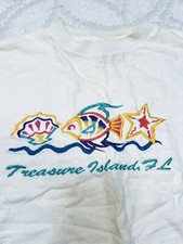 Vtg Treasure Island Fl T-shirt Sz L Fish Starfish Shell Oneita USA Made S-Stitch