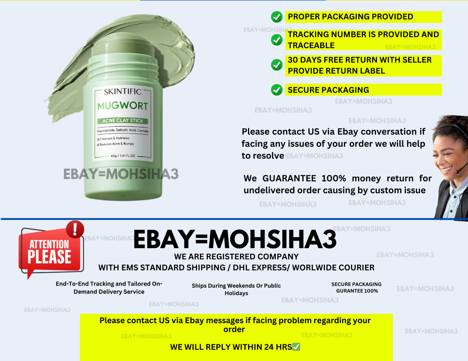 SKINTIFIC Mugwort Acne Clay Mask Stick (reduces redness, inflammation ) 40g X 2