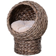 Handwoven Elevated Cat Bed Cat Basket Bed with Stand and Soft Cushion