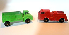 Vintage Tootsie Toy 2 67 Green Shuttle Truck  Red Fire Truck Pumper