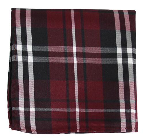 New Men's Polyester Woven pocket square hankie only black burgundy white plaid - Picture 1 of 2