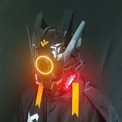 Cyberpunk Samurai Helm Maske LED Dreadlocks Cosplay Shinobi Halloween Helm
