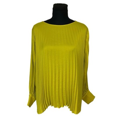 Before You Women s Pleated Blouse Size S Yellow Long Sleeve Flowy NWT