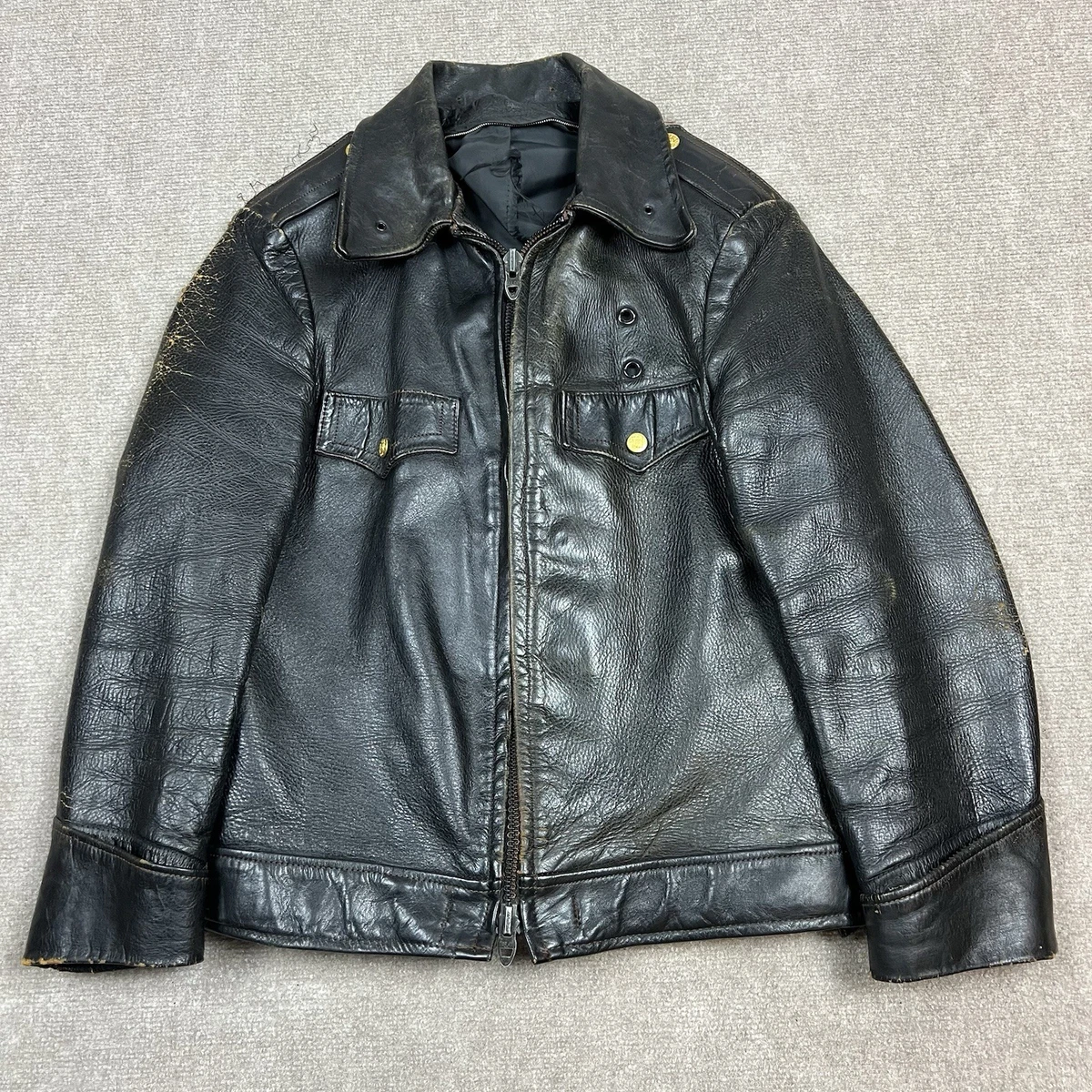 Vintage 60s NYPD Horsehide Motorcycle Leather Jacket Size 36 Talon