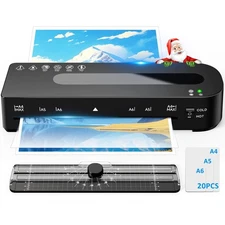 Laminator Machine, A4 Laminators Hot & Cold with 20 Laminating Sheets and Tri...