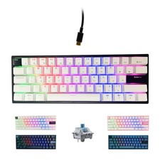 60 Mechanical Gaming Keyboard, White, Black, LED, 61 Keys, Mini, Wired, Blue