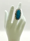 DD66 Vintage Sterling Silver Filigree with Turquoise Oval Stone Ring Size 4