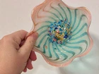 Vintage Murano Art Glass Ruffled Bowl Pink  Millefiori Center