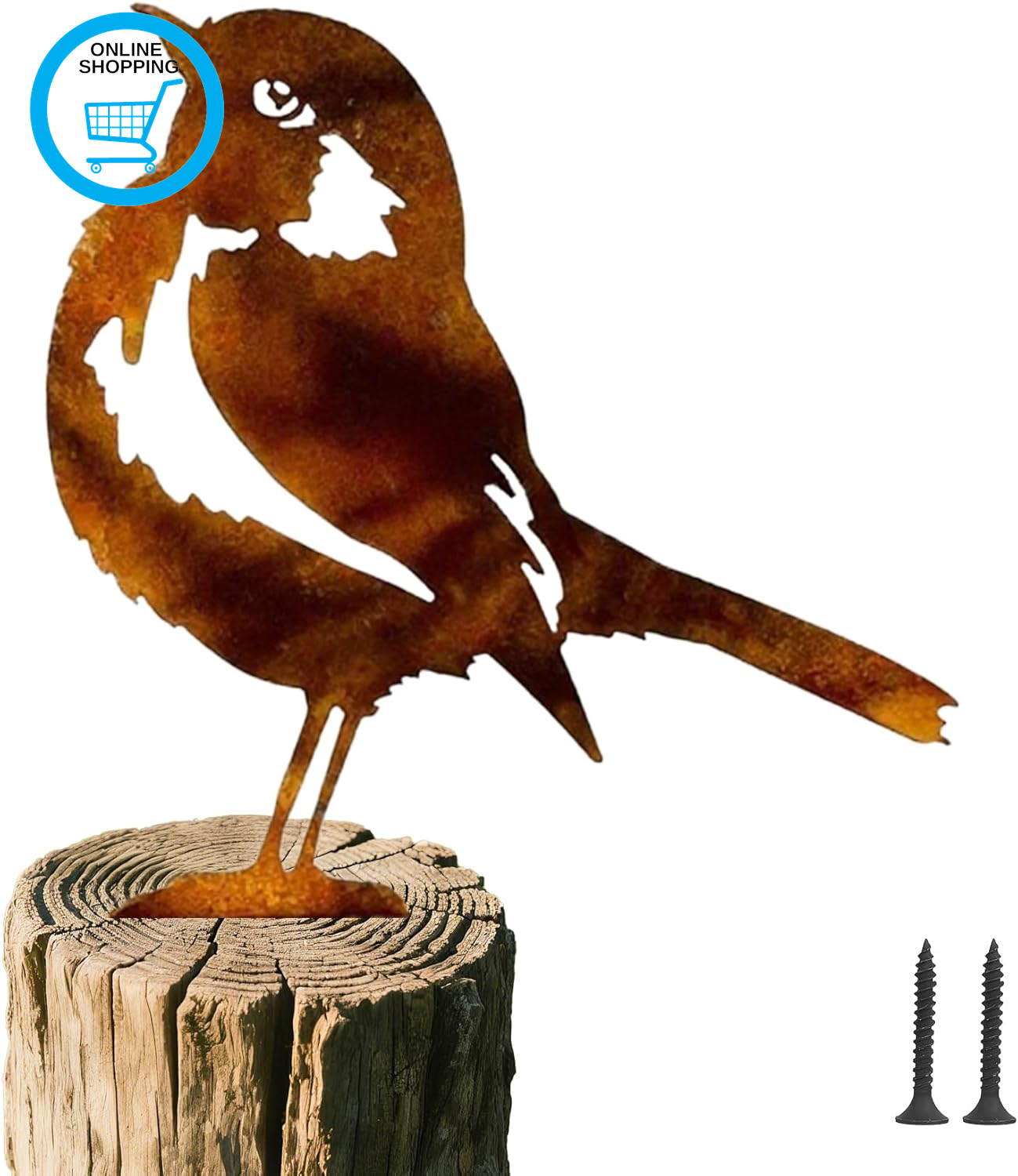 Rusty Metal Sparrow Sculpture Garden Ornament, Lifelike Patina Bird Silhouette f